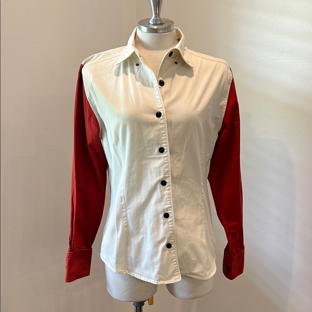 Harley-Davidson White and Burnt Orange Fitted Button Down Shirt